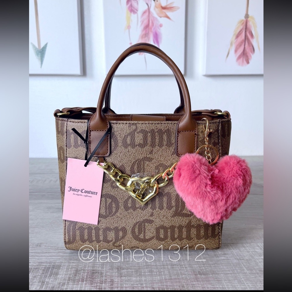 JUICY COUTURE Purse Change of Heart Mini Tote Bag - Brown Chestnut Chino